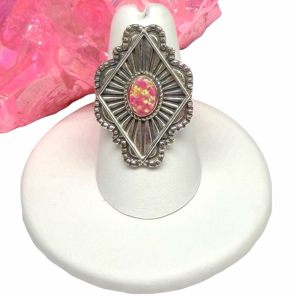 Pink Fire Opal Ring Size 8 Solid 925 Sterling Silver